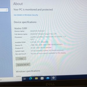 Dell Vostro 5391 with 460 gb of disk space with 8gb of RAM.